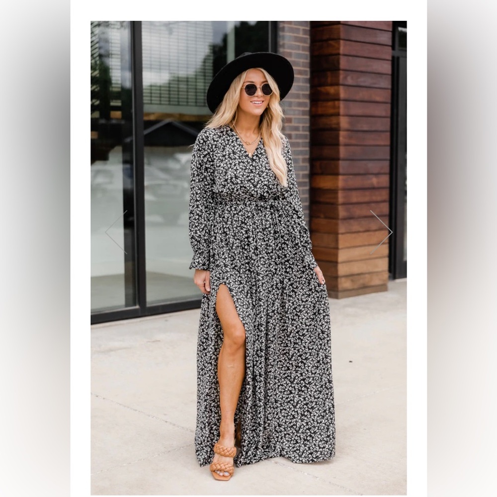 Pink Lily Stealing the Night Black Floral Maxi Dress XL